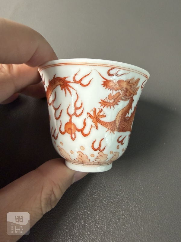 清光绪 矾红龙纹杯一对 - 图7